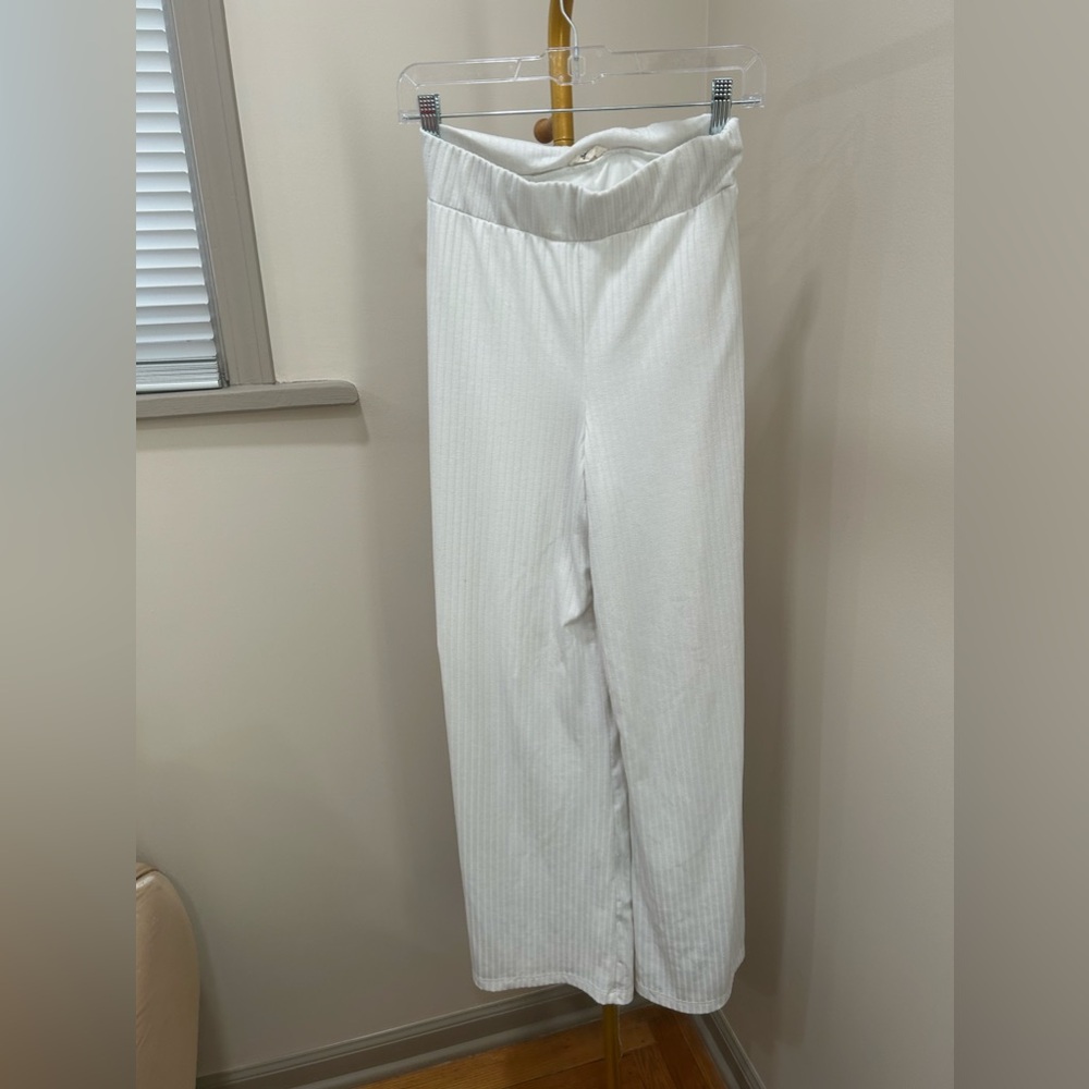 White Flowy Ribbed Pants